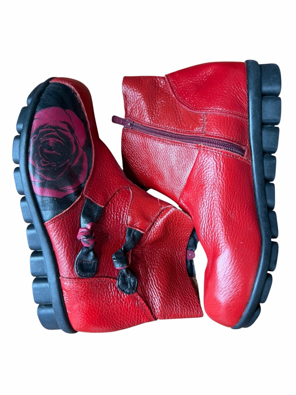 Red Leather Women’s Ankle Boots with Rose Detail 250 * 8 US